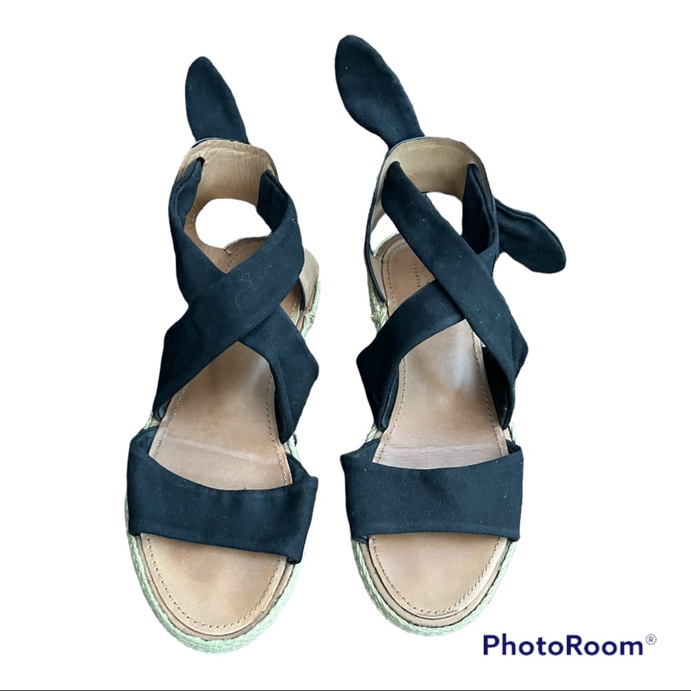 SeaVees Bayside Black Canvas Tie Sandals Women's Size 7